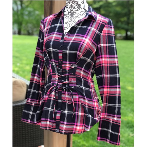 Express (NWT) Plaid Button Front Top in Small - Picture 6 of 6